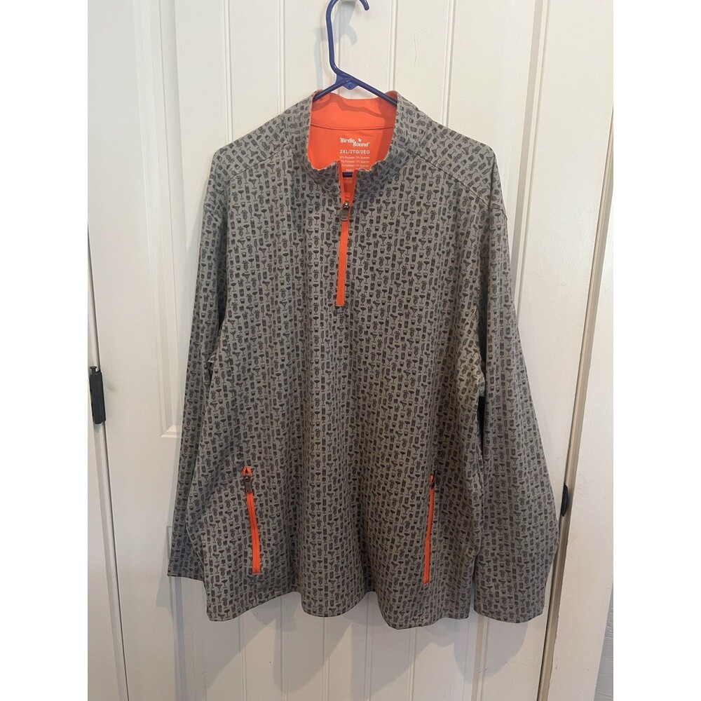 Birdie Bound Golf Pullover 2XL Gray Cocktail Print 1/4 Zip Stretch Jacket